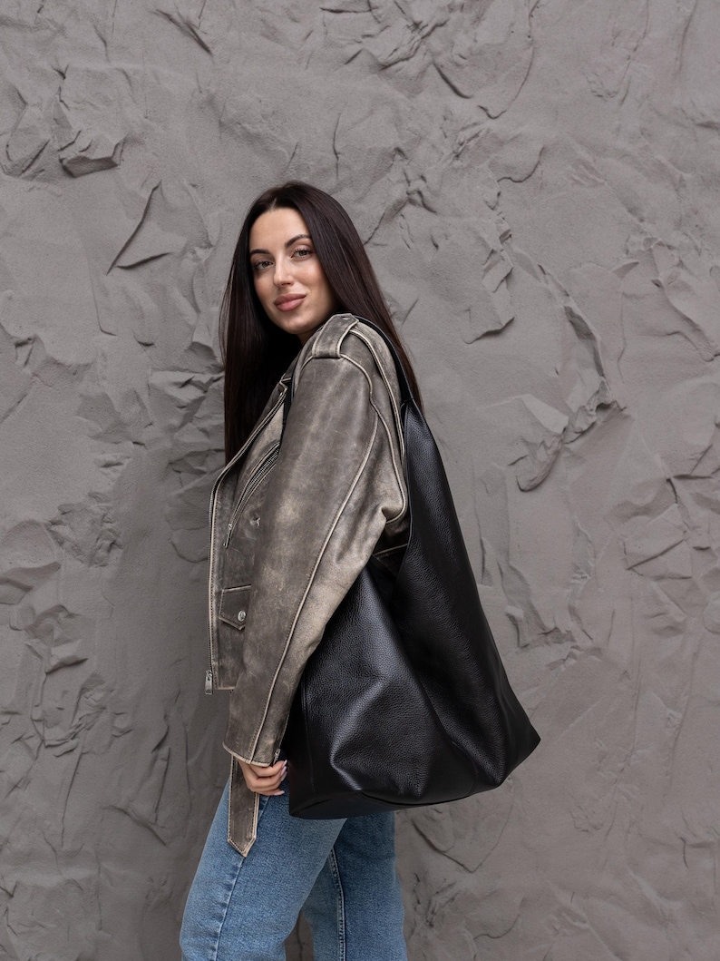 Große Hobo Tasche, handgemachte schwarze Leder Geldbörse, Damen Tasche, Shopper, Geschenk zum Jahrestag Bild 9