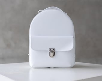 Small personalized backpack, leather women mini daypack, minimalist college haversack, birthday gift for girlfriend, everyday city rucksack