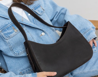 Bolso pequeño con asa superior, bolso de hombro de cuero, bolso minimalista para uso diario, bolso de media luna para noche, regalo para novia, bolso personalizado.
