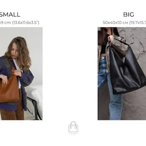 K&ouml;nnte beinhalten: Zwei Tragetaschen werden gezeigt, eine kleine und eine gro&szlig;e. Die kleine Tasche ist braun und misst 34,5 x 29,5 x 9 cm. Die gro&szlig;e Tasche ist schwarz und misst 50 x 40 x 10 cm. Die Taschen werden von Personen gehalten.