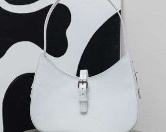 Bolso pequeño de media luna, bolso de cuero genuino, bolso personalizado hecho a mano, regalo para novia