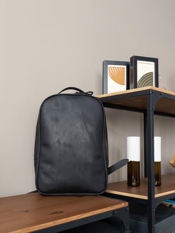 Black Leather Minimalist Backpack Premium Black Leather Laptop Backpack | The Minimalist  main image 3