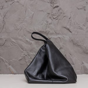 Black leather slouchy bag, oversized hobo handbag, large shoulder women purse