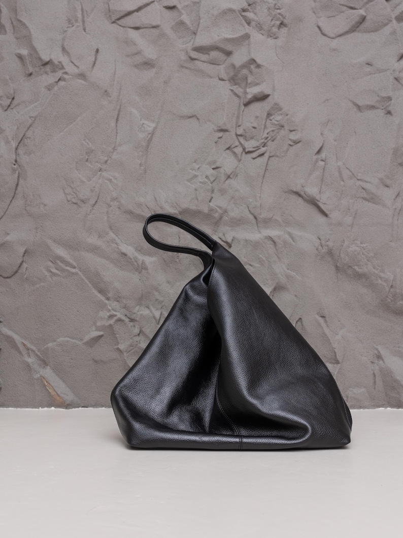 Black leather slouchy bag, oversized hobo handbag, large shoulder women purse