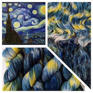 Van Gogh Starry Night// Sock Yarn/ Fingering Weight // 463yd/100g or 555yd/120g set // hand dyed, merino wool/ Gabie&#39;s Knit Goodies