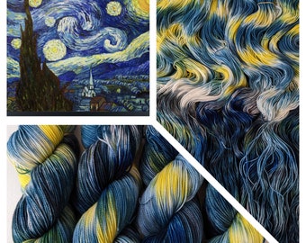 Van Gogh Starry Night// Sock Yarn/ Fingering Weight // 463yd/100g or 555yd/120g set // hand dyed, merino wool/ Gabie's Knit Goodies