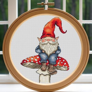 gnome cross stitch pattern, funny embroidery pdf pattern, counted cross stitch, mushroom fly agaric, point de croix, punto de cruz
