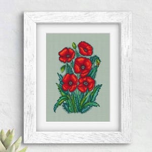 Red Poppies - Cross Stitch Pattern, cross stitch Art, PDF Embroidery Design, Instant Download, counted cross stitch, Flowers embroidery.