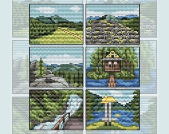 Mini Landscapes – Set Cross Stitch Patterns PDF – Tiny Scenery – Plastic Canvas – Nature Stitching