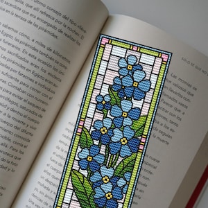 Bokmärke för korsstygnsmönster till förgätmigej, målat glas räknat x stygn PDF
