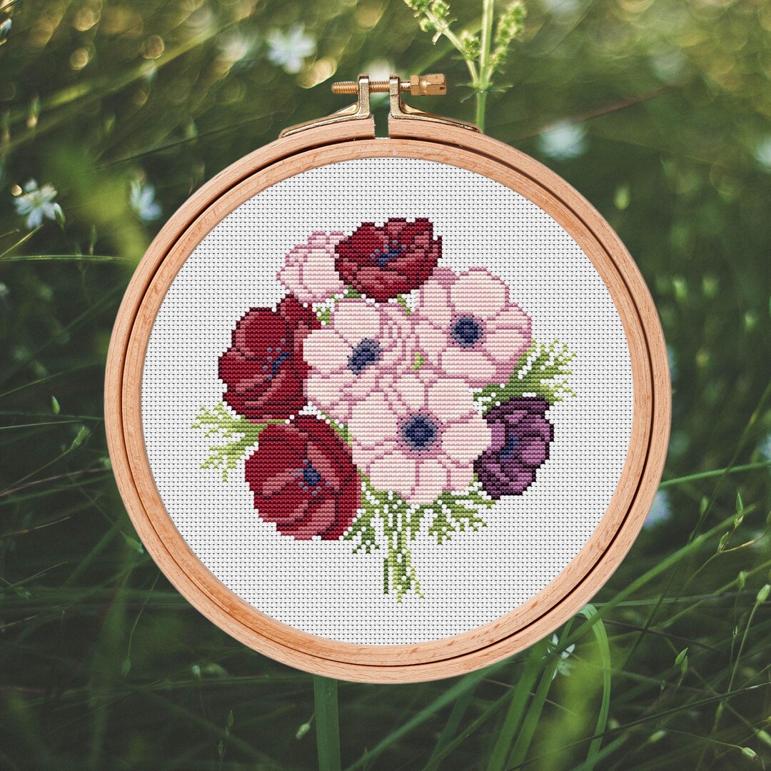 Cross Stitch Pattern (PDF) - Anemone Bouquet - Floral Design - Instant ...