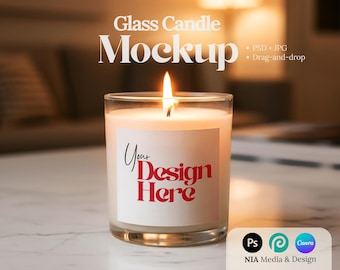 Glass Candle 11 oz PSD Mockup plus JPG File Interior Lifestyle Setting