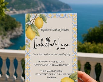 Editable Lemon Wedding Invitation Canva Template | Mediterranean Citrus Wedding Invite | Summer Printable | Instant Download
