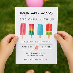 Plantilla editable de Canva para invitación de cumpleaños con helado de verano / Invitación para fiesta de helados / Descarga instantánea / Fiesta infantil en la piscina en el patio trasero