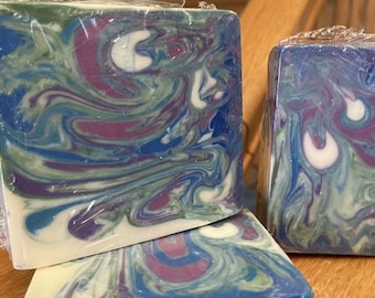 Handmade Swirl Soap Bar- Purple, Blue, Green White