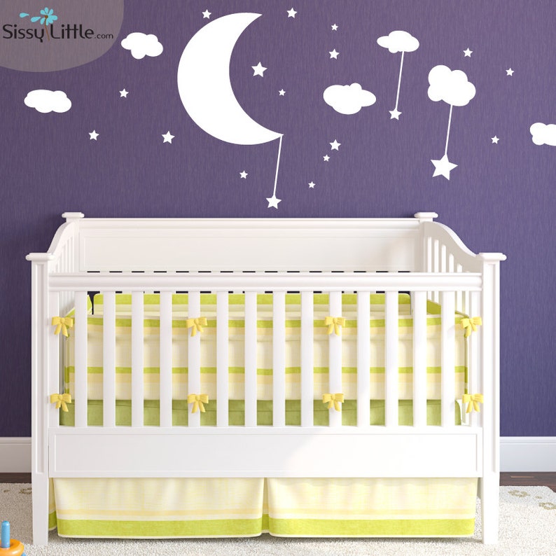 Moon Clouds and Stars Vinyl Wall Decal Etsy