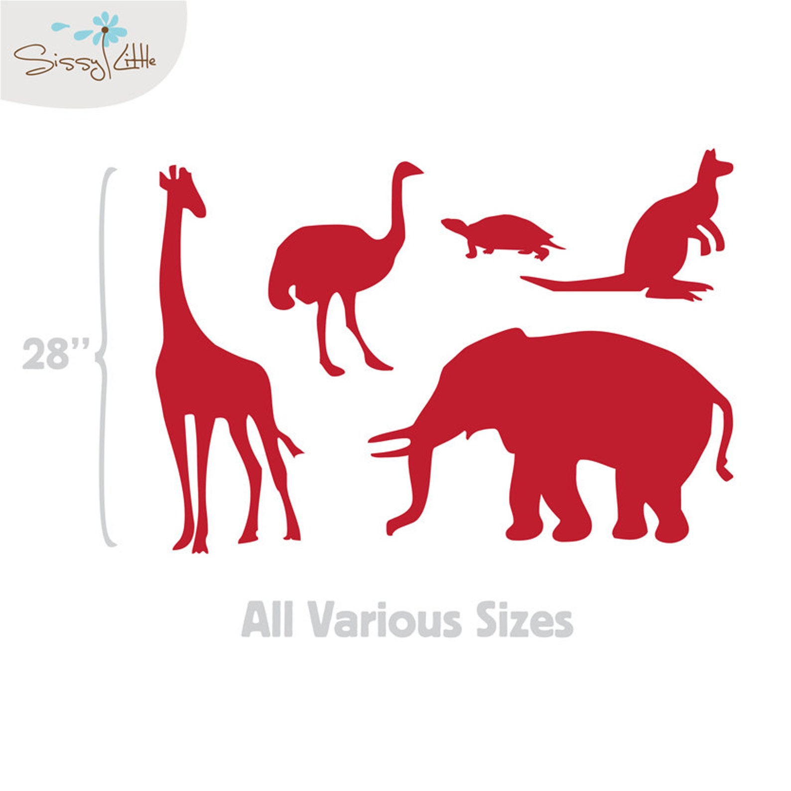 Zoo Animals Set of 5 Wall Vinyl Decals Elephant Etsy