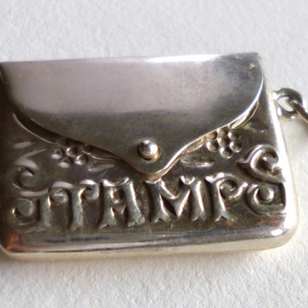 Vintage Silver Envelope Charm Stamp Holder Embossed