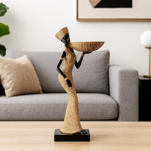 Handgefertigte afrikanische Harzfigur – Ethnische Frauenstatue, afrikanische Kunstskulptur, Boho-Dekoration für Wohnzimmer, Büro, Schreibtisch oder Regal – Geschenk