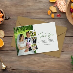 Cartão de agradecimento de casamento com colagem de fotos | Modelo PDF personalizável | Download instantâneo