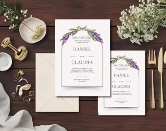 Lavendel Blumen Hochzeitseinladung: Rustikale schicke PDF