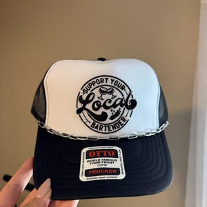 Support your local bartender trucker hat with chain
