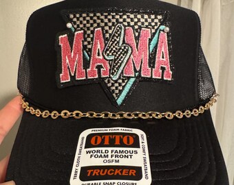 Western Mama Trucker Hat, Checkered Patch, High Crown