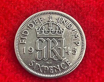 Pièce de 0,500 six pence du roi George VI en argent sterling de 1945