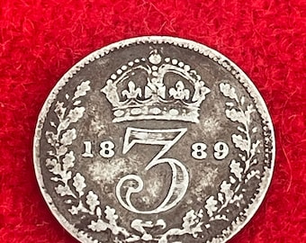 Pièce de trois pence de la reine Victoria en argent sterling 925 de 1889
