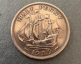 7 pièces d'un demi-penny vintage de la Seconde Guerre mondiale
