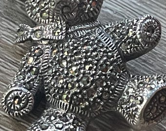 Broche vintage en argent sterling 925 et marcassite - ours en peluche