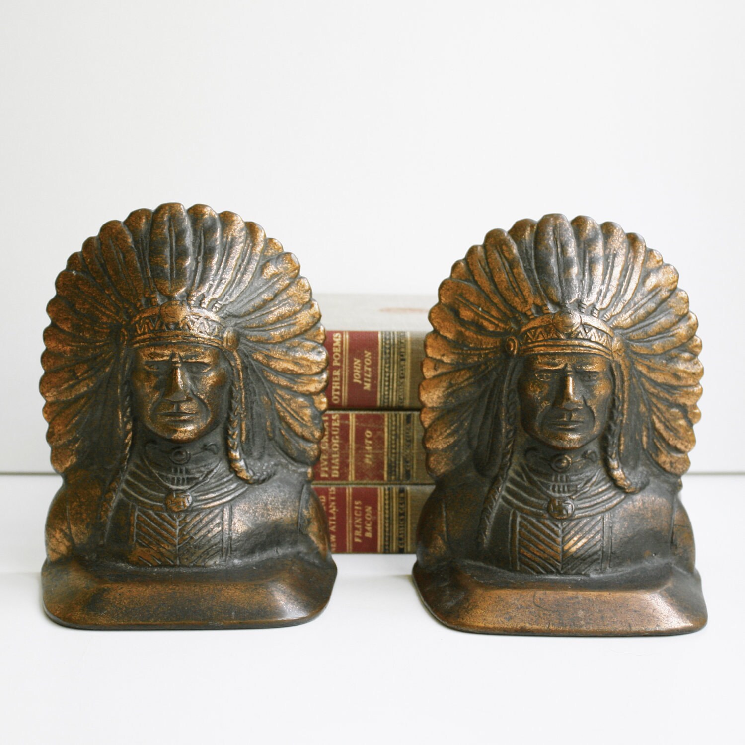 Vintage Cast Bronze Indian Head Bookends Copper Finish Etsy