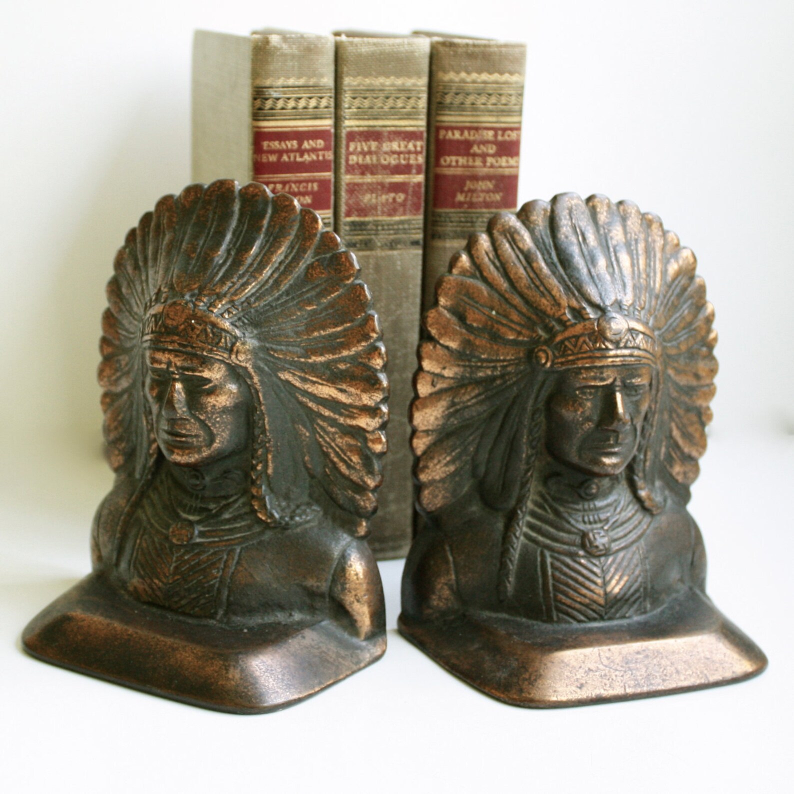 Vintage Cast Bronze Indian Head Bookends Copper Finish Etsy
