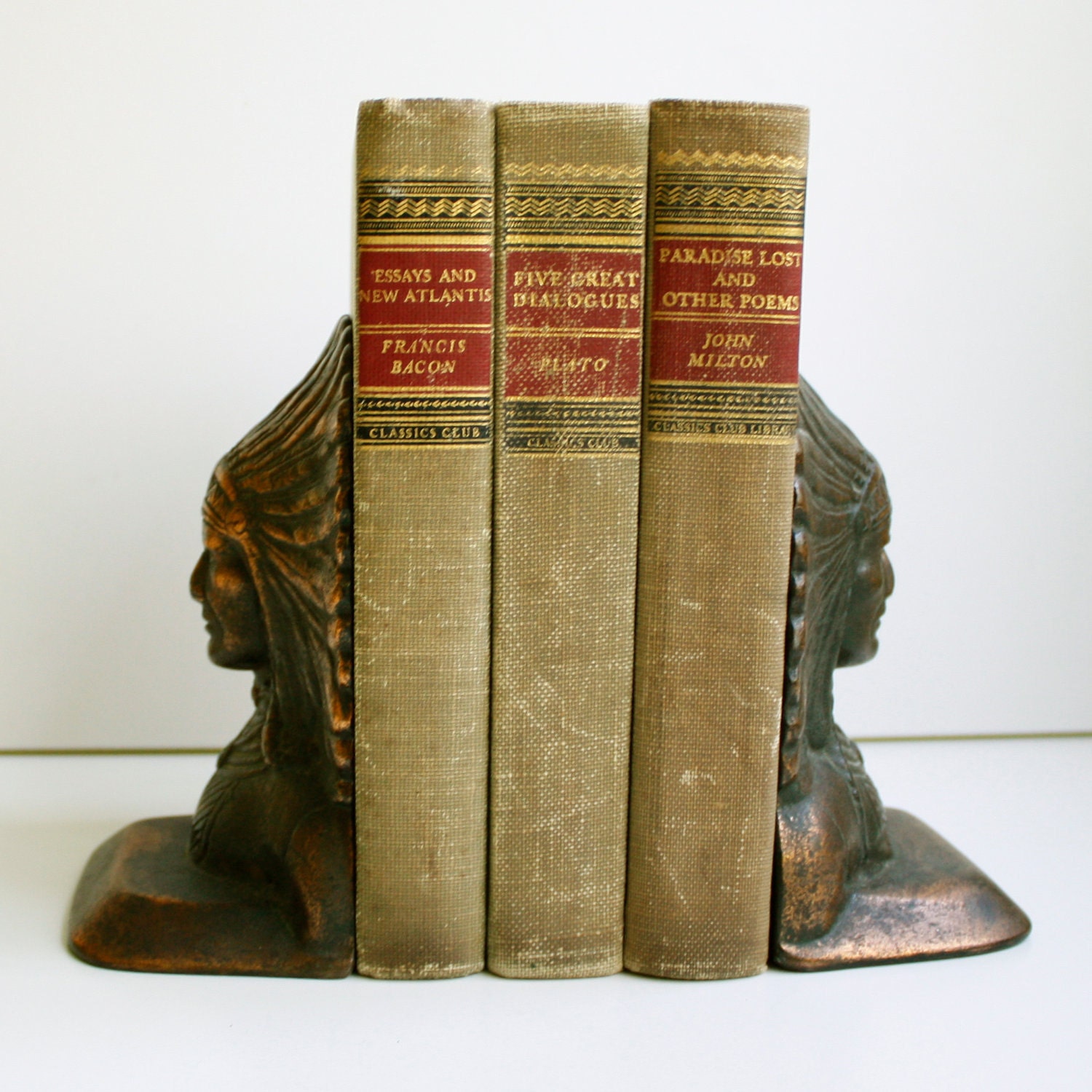 Vintage Cast Bronze Indian Head Bookends Copper Finish Etsy