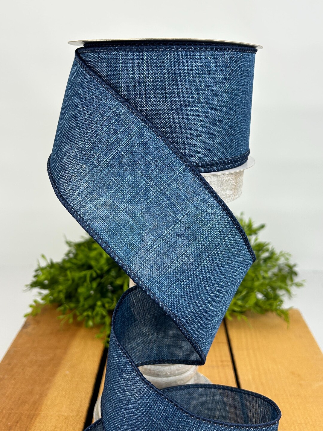 Navy Blue Wired Ribbon 2.5 Inch, Denim Canvas Ribbon for Wreaths ...