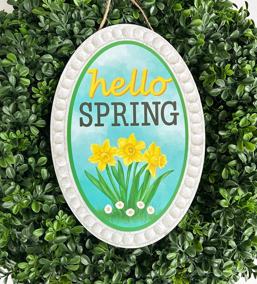Hello Spring Flower Sign Oval Hello Spring Daffodil Sign, Yellow Flower Wreath Attachment ...