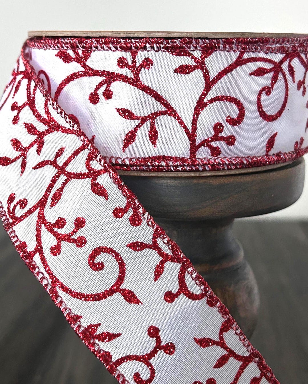 Mesh Ribbon Vine Red Glitter Vine Wired Ribbon – Holiday Craft Supply by Yard, 1.5 ...