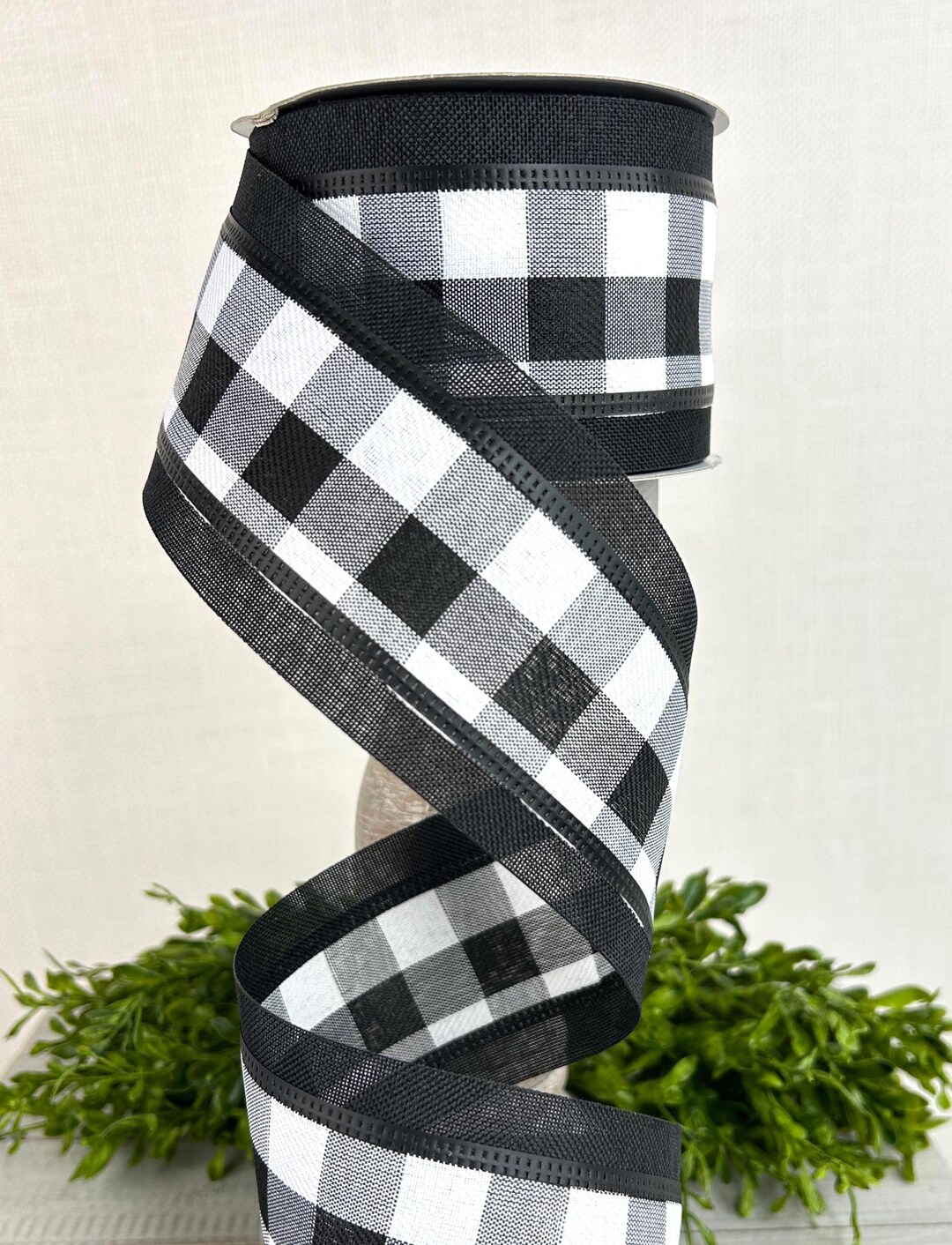 Black White Buffalo Plaid Ribbon, 2.5 Inch Wired, 10 Yard Roll ...