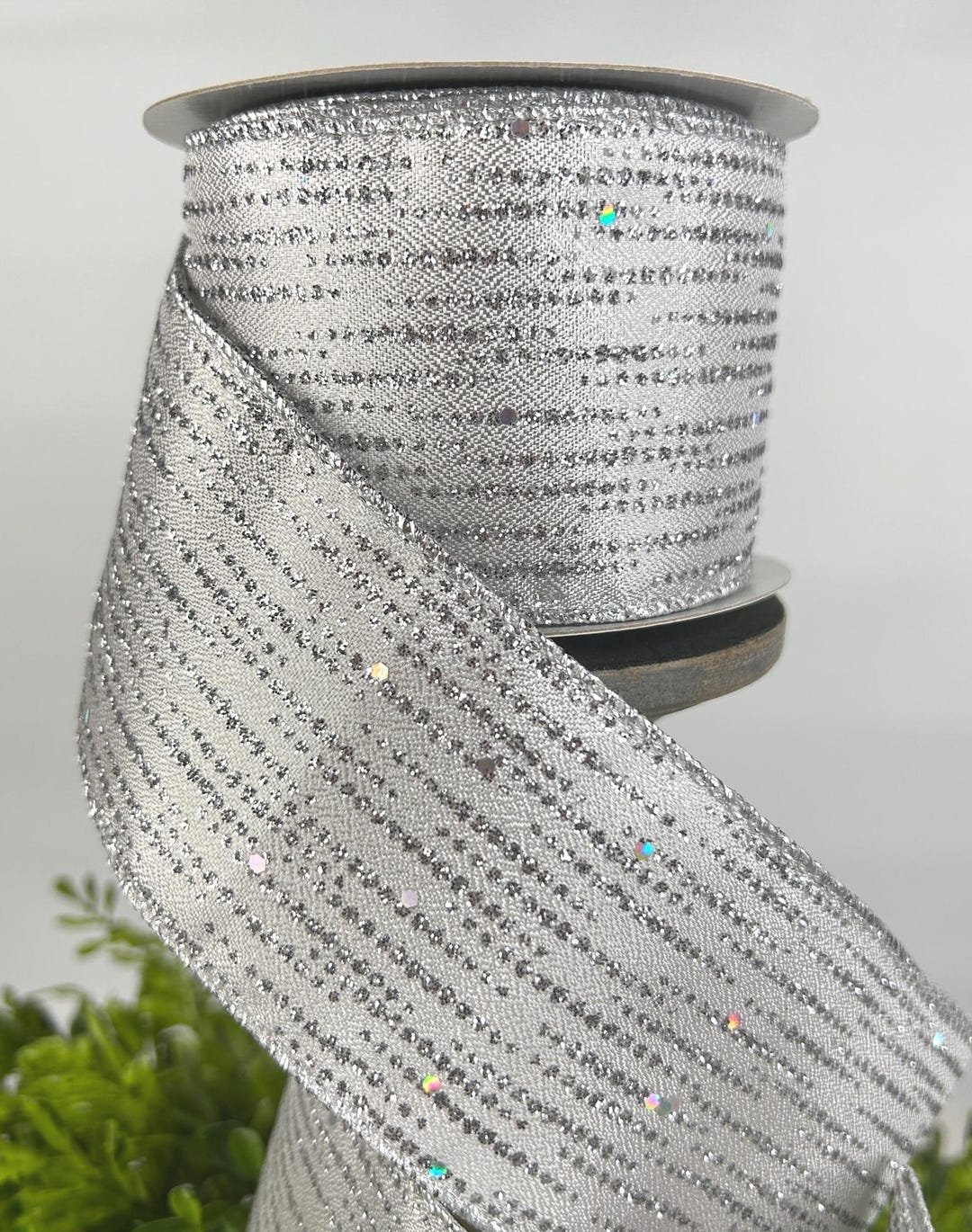 Silver Glitter Wired Ribbon 2.5 Inch, 10 Yard Metallic Sparkle Wreath ...