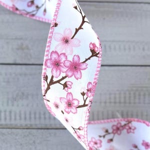 Cherry Blossom Wired Ribbon, 1.5&quot; Pink Floral Spring Ribbon for Wreaths, Bows, Gifts, and Easter or Wedding Decor Sold By the Yard