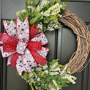 4th of July Bow, Patriotic Wreath Bow, Memorial Day Decoration, Red White Blue Door Bow, Independence Day Lantern Bow, USA Mailbox Bow