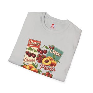 Vintage Fruit Graphic T-Shirt: Peach & Cherry Design, Summer Vibes