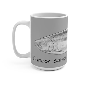 Chinook Salmon Mug - Sketch-drawn artistic ceramic design
