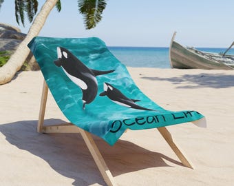 Toalla de playa de orca, toalla de ballena asesina, regalo de vida marina para amantes del mar, suave y sin arena, accesorio para fiestas en la piscina