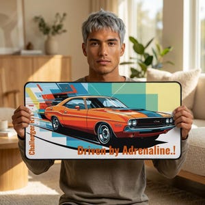 Dodge Challenger R/T Desk Mat: Large Polyester Mousepad for Muscle Car Fans & Gamers.