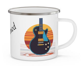 Retro Guitar Enamel Camping Mug: Gift for Musicians