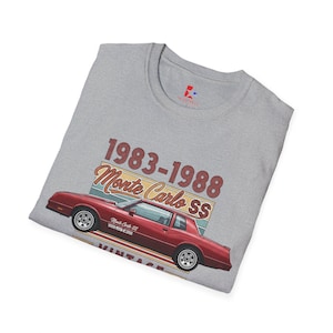 Chevrolet Monte-Carlo, Muscle Car Series, T-shirt unisex morbida, maglietta auto retrò, Monte Carlo SS 1983-1988, regalo per appassionati di auto, casual