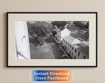 Vintage Street Scene Print – Black and White Cityscape from Above |Downloadable Prints