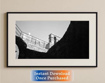 Filmafdruk van historische ruïnes Blarney Castle – gewelfde stenen structuur en vestingmuren |Downloadbare prints