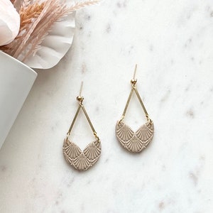 Polymer Clay Tulip Petal Dangle Earrings - Taupe